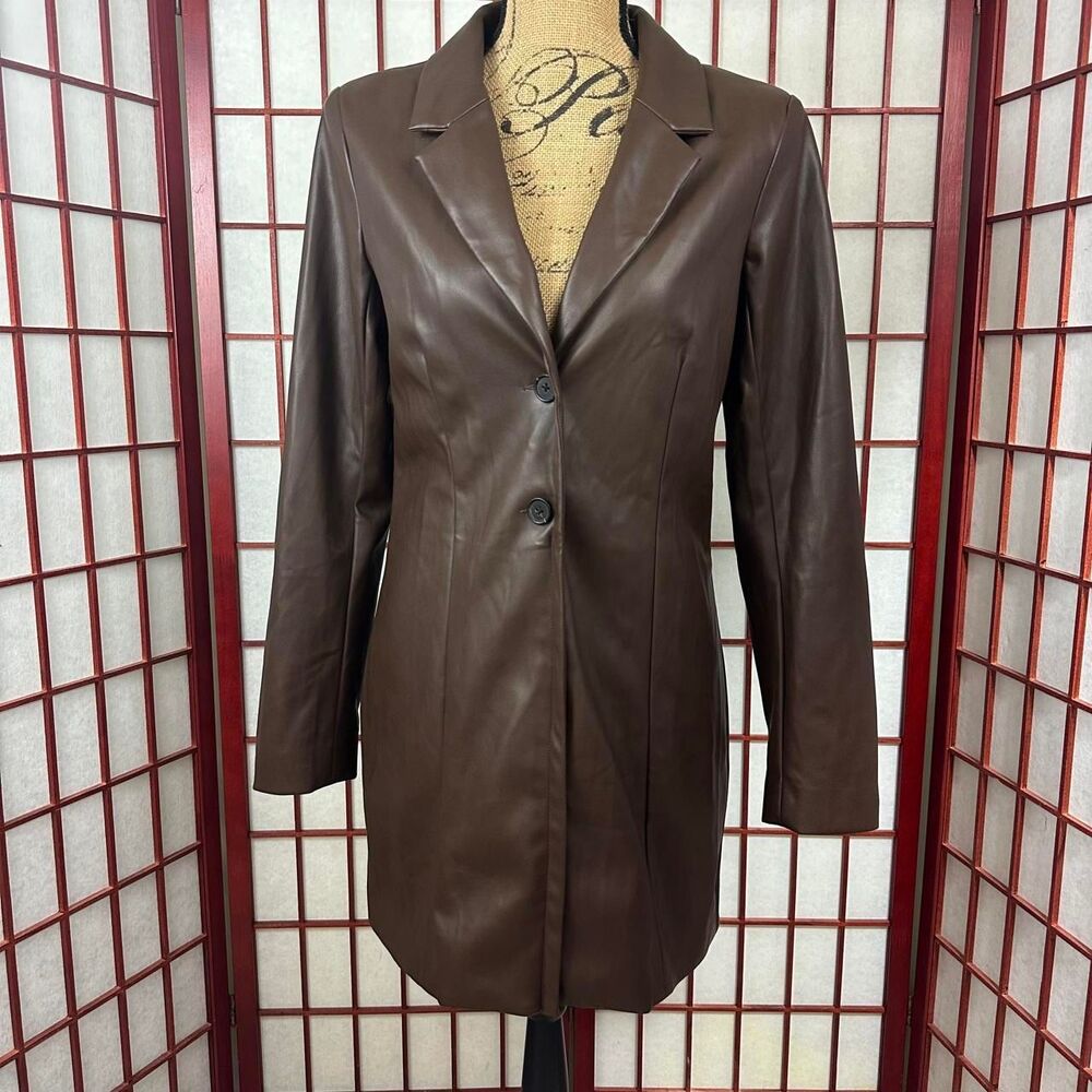 Abercrombie & Fitch Brown Vegan Leather Blazer Dress Preppy Chic